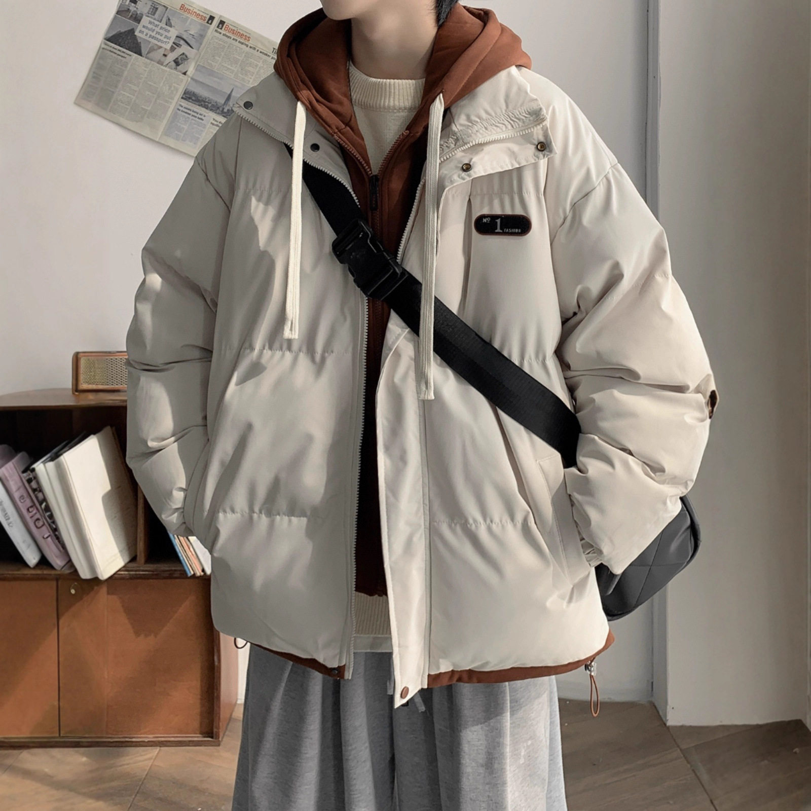 假两件棉服男女秋冬季宽松休闲加厚保暖棉衣外套日系潮流连帽棉袄