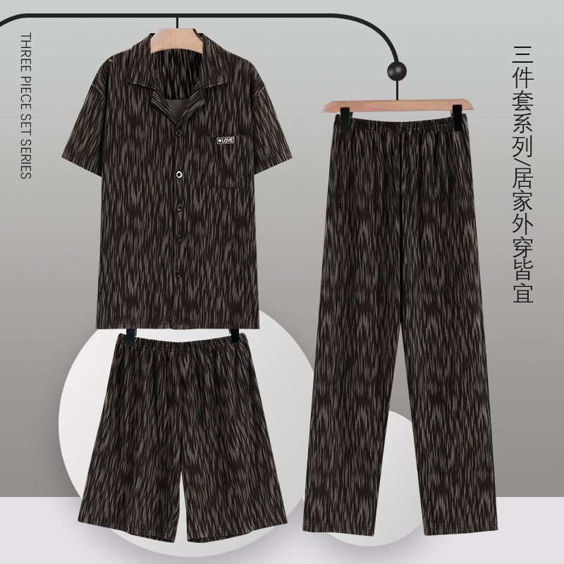 纯棉男睡衣短袖三件套宽松2025夏季男士中青年5XL超大码休闲舒适