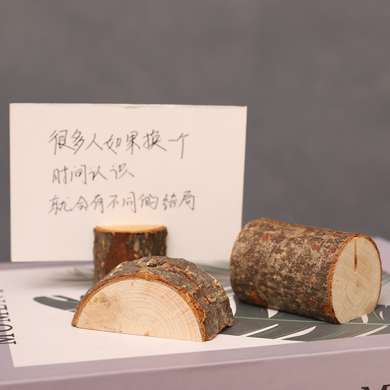 办公室桌面照片便签夹创意摆件插卡片明信片展示架半圆小木桩装饰
