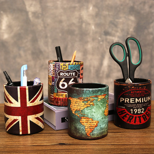 美式复古小笔筒轻奢风书桌办公