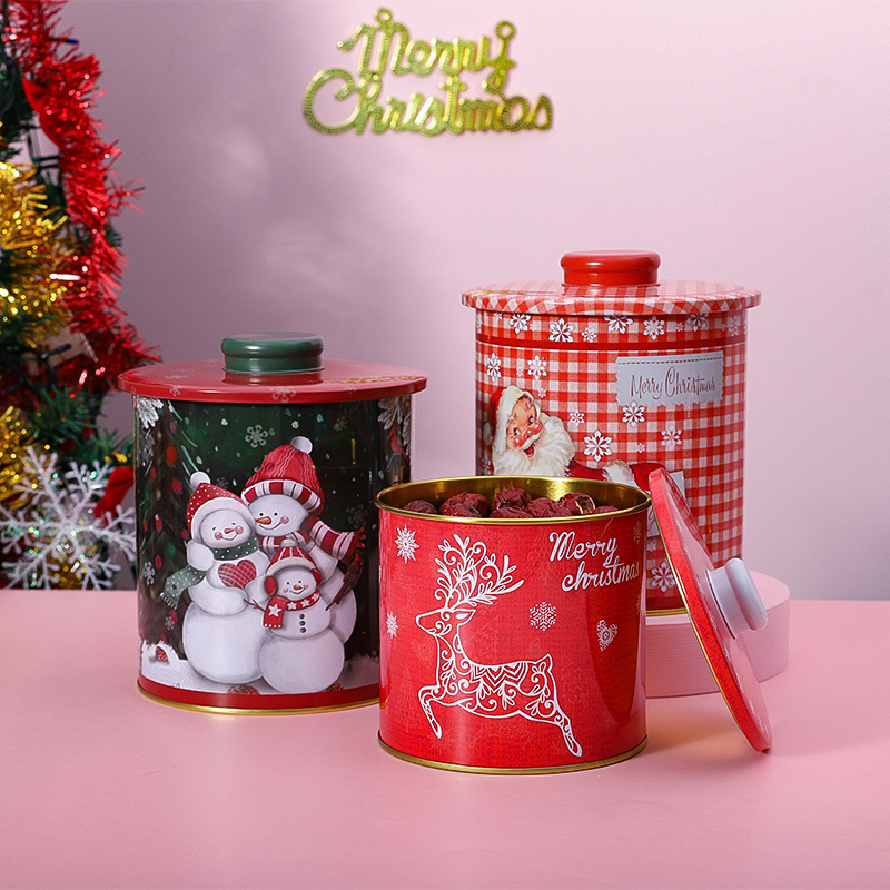 圣诞节包装盒桌面收纳盒储物盒糖果零食饼干盒带盖小号铁盒子礼盒