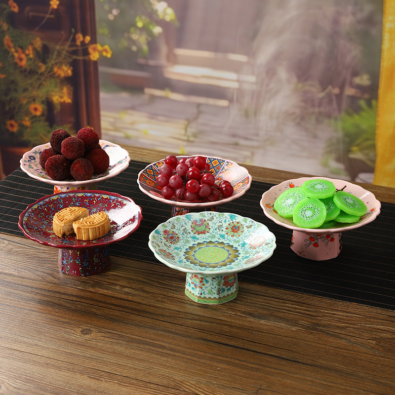 复古珐琅盘子陶瓷装饰果盘甜品干果点心盘中式茶几桌面高脚茶水盘,餐饮具,果盆/果盘/果篮,淘宝优惠券,粉丝福利购,淘宝优惠卷