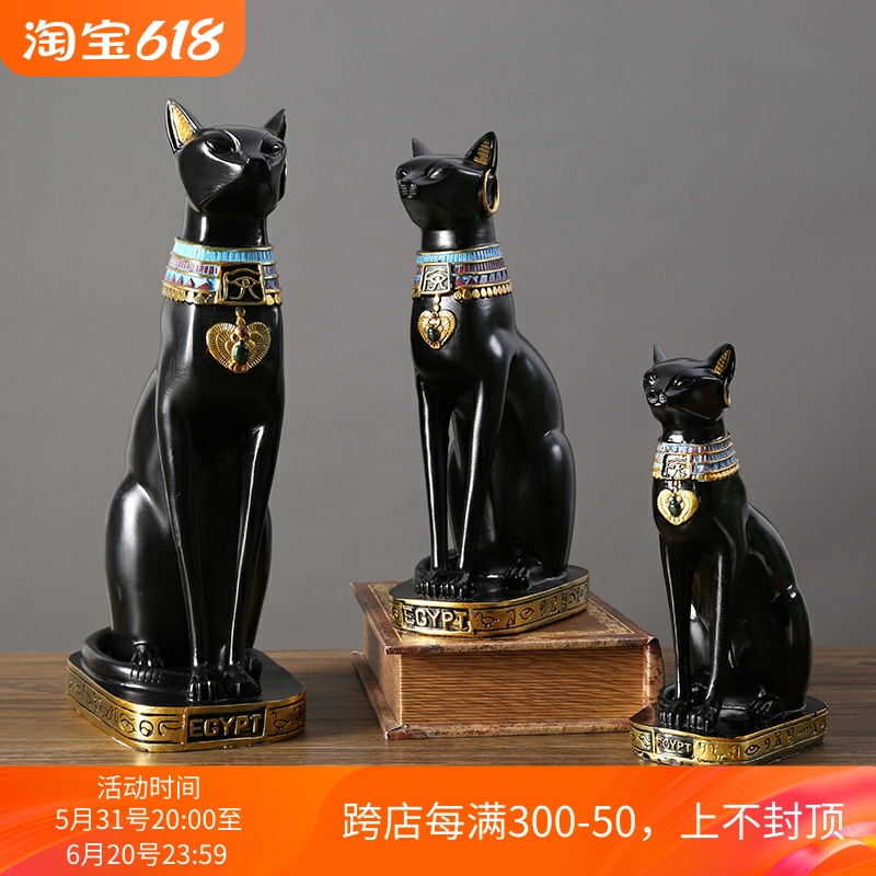 创意暗黑风复古埃及猫咪摆件家居装饰品酒柜招财猫办公室工艺品 家居饰品 装饰摆件 原图主图