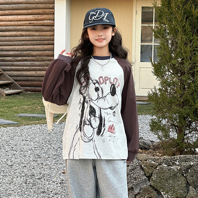 女大童打底衫春秋装长袖t恤加肥加大码宽松休闲插肩上衣大码童装