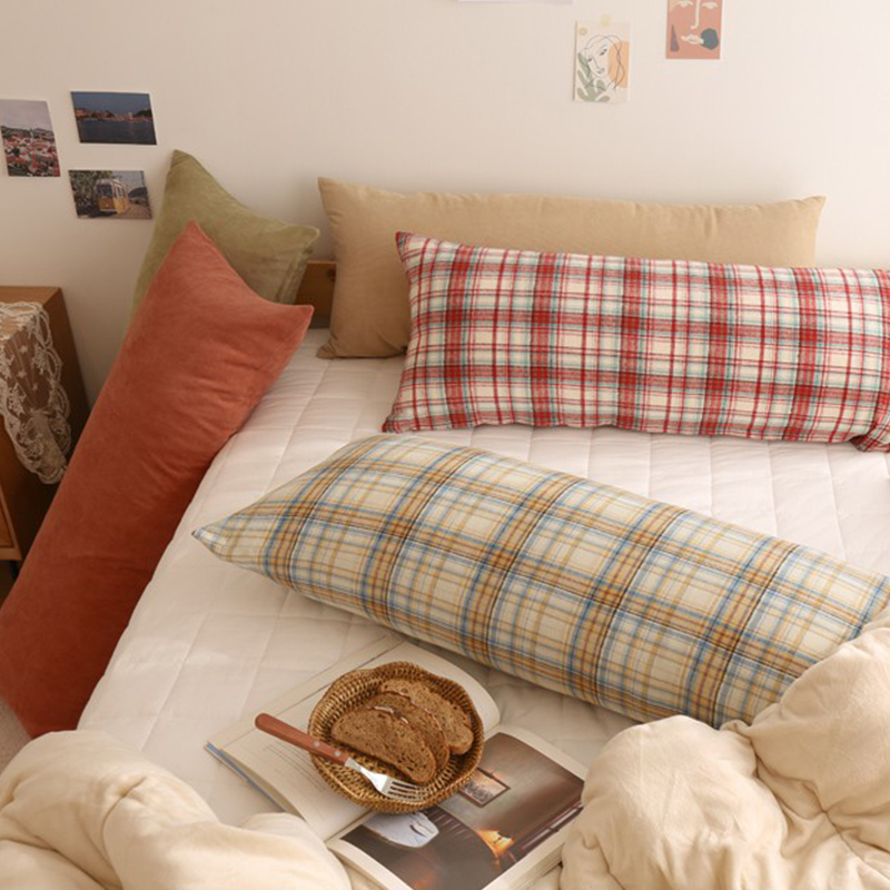 床上靠枕长条枕头套女生睡觉夹腿可拆洗沙发纯色格子双人护腰靠垫