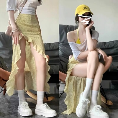 法式黄色碎花半身裙女夏季长裙子