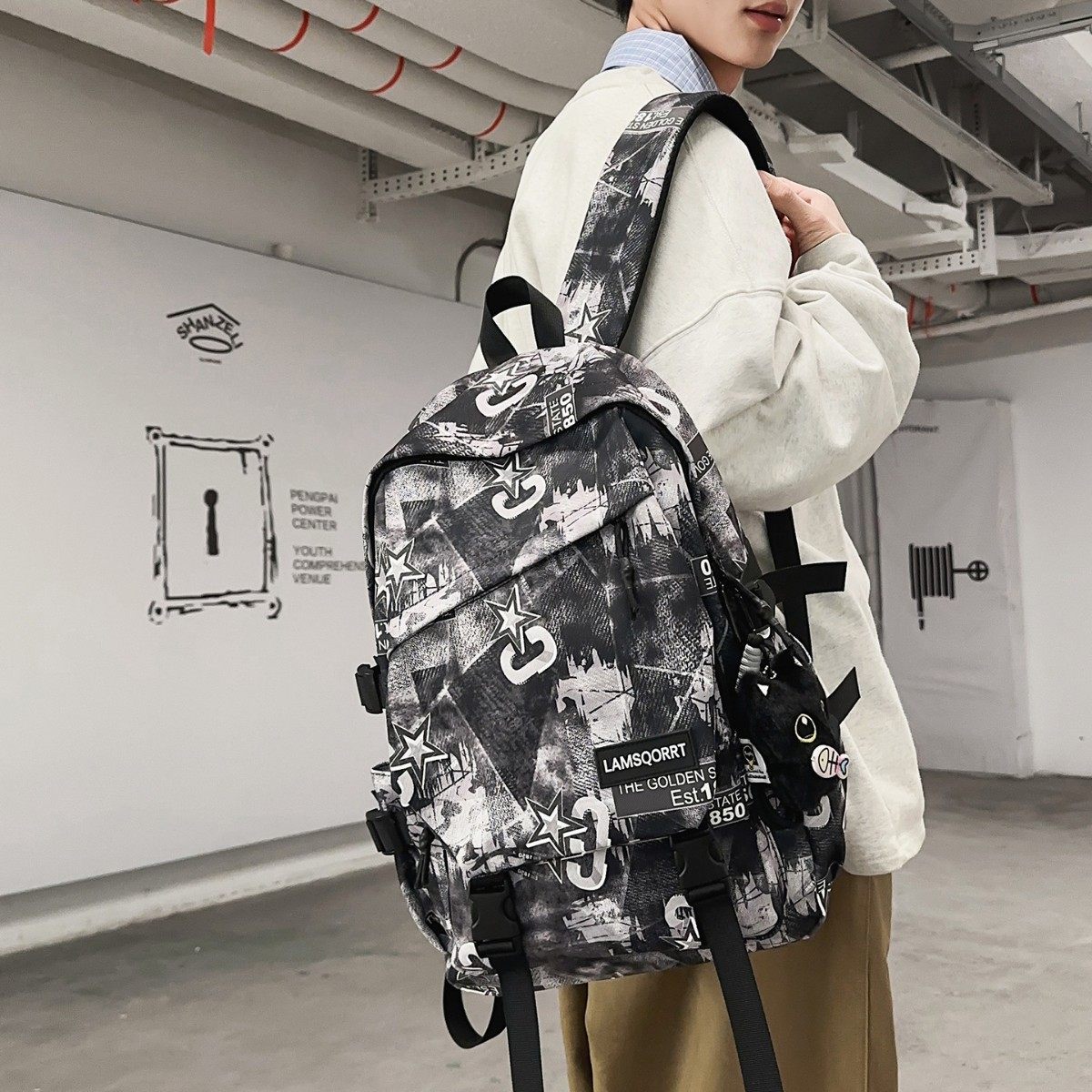 可爱潮牌涂鸦大容量双肩包尼龙中大学生书包多口袋旅行背包电脑包,箱包皮具/热销女包/男包,双肩背包,淘宝优惠券,粉丝福利购,淘宝优惠卷