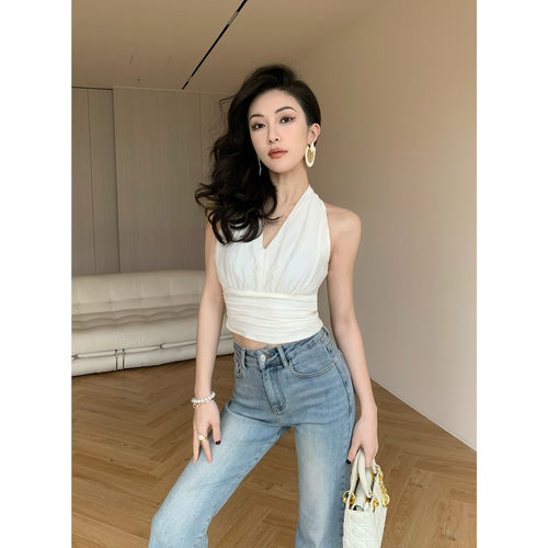 夏季时尚挂脖设计感上衣短款