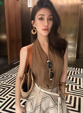 夏季女薄款设计感小众无袖上衣