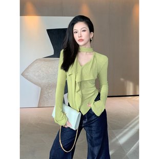 打底内搭外穿针织衫 显瘦时尚 v领飘带上衣韩版 JIJINQI秋冬气质长袖