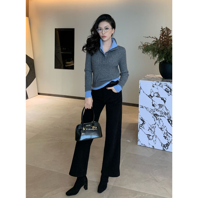 JIJINQI秋冬新款加绒黑色休闲裤