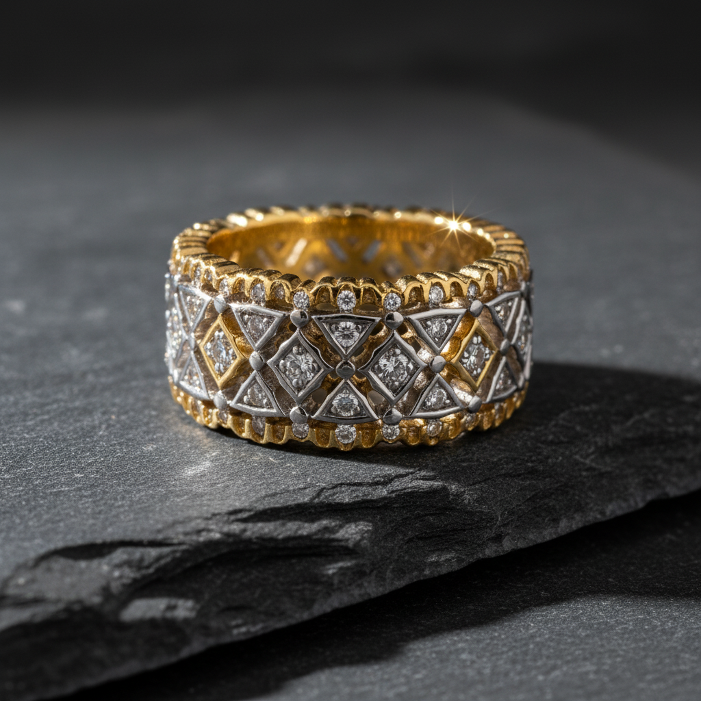 老钱风18K金拉丝宽面戒指女款