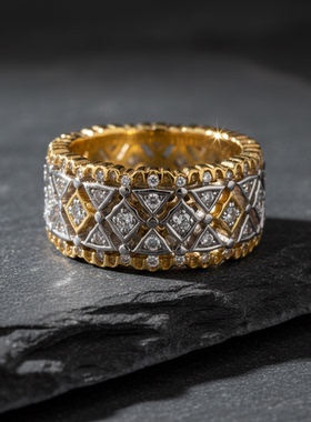 老钱风18K金拉丝宽面戒指女款