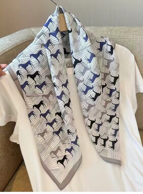 高级感灰色调！轻奢知性真丝双绉丝巾女夏季百搭桑蚕丝围巾小领巾