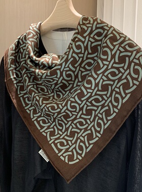 「复古棕绿色系」知性丝毛围巾女冬季百搭多功能真丝羊毛方巾领巾