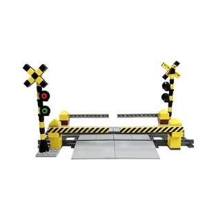 小颗粒积木火车栏杆过道口警示灯轨道升降杆铁路铁轨列车过道摆