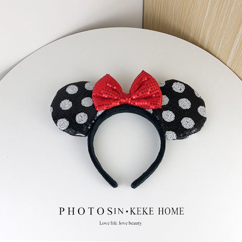 迪士尼雪花亮片米奇头箍新品发箍女米妮米老鼠迪斯尼成人儿童头饰