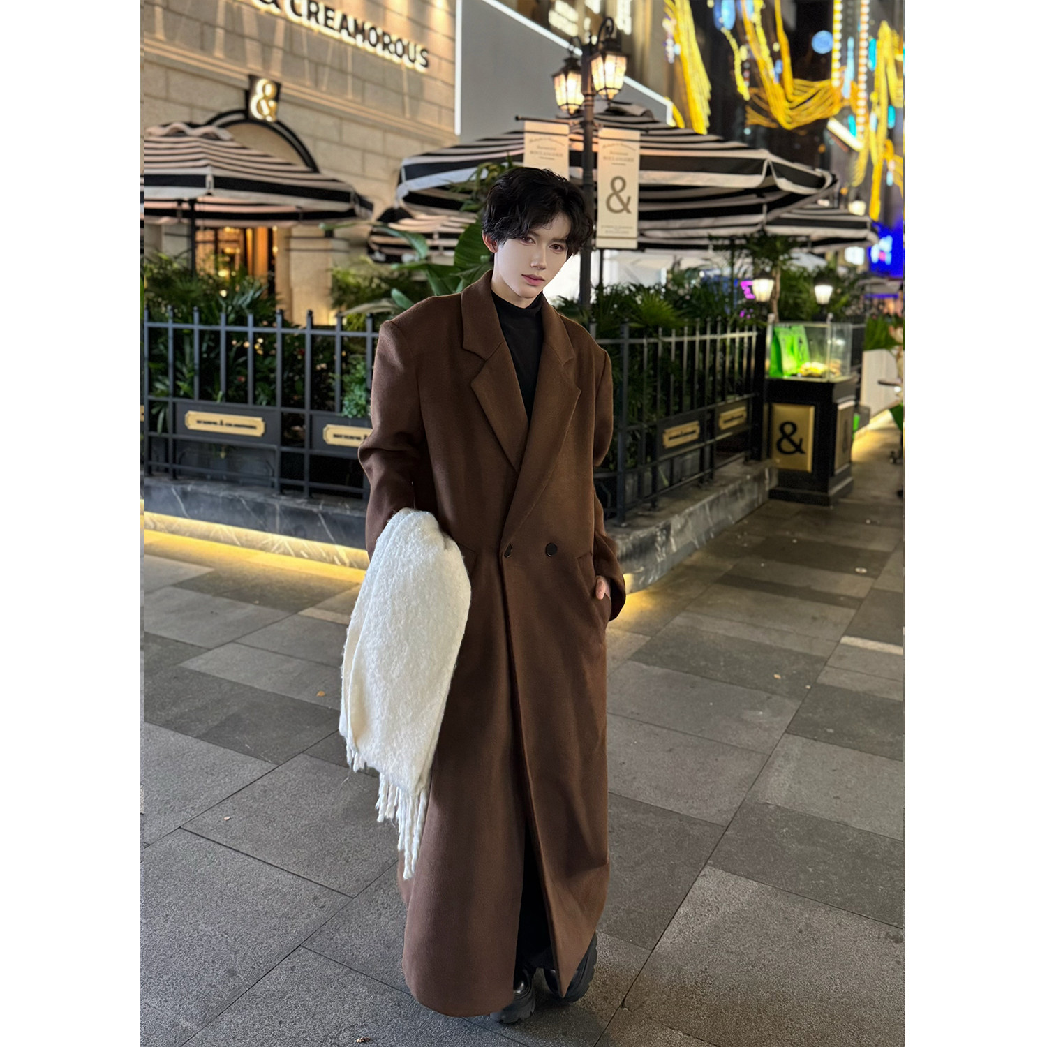 C316FY1053P138棕色毛呢大衣时尚长款呢子外套保暖纯色,男装毛呢大衣,电商C316