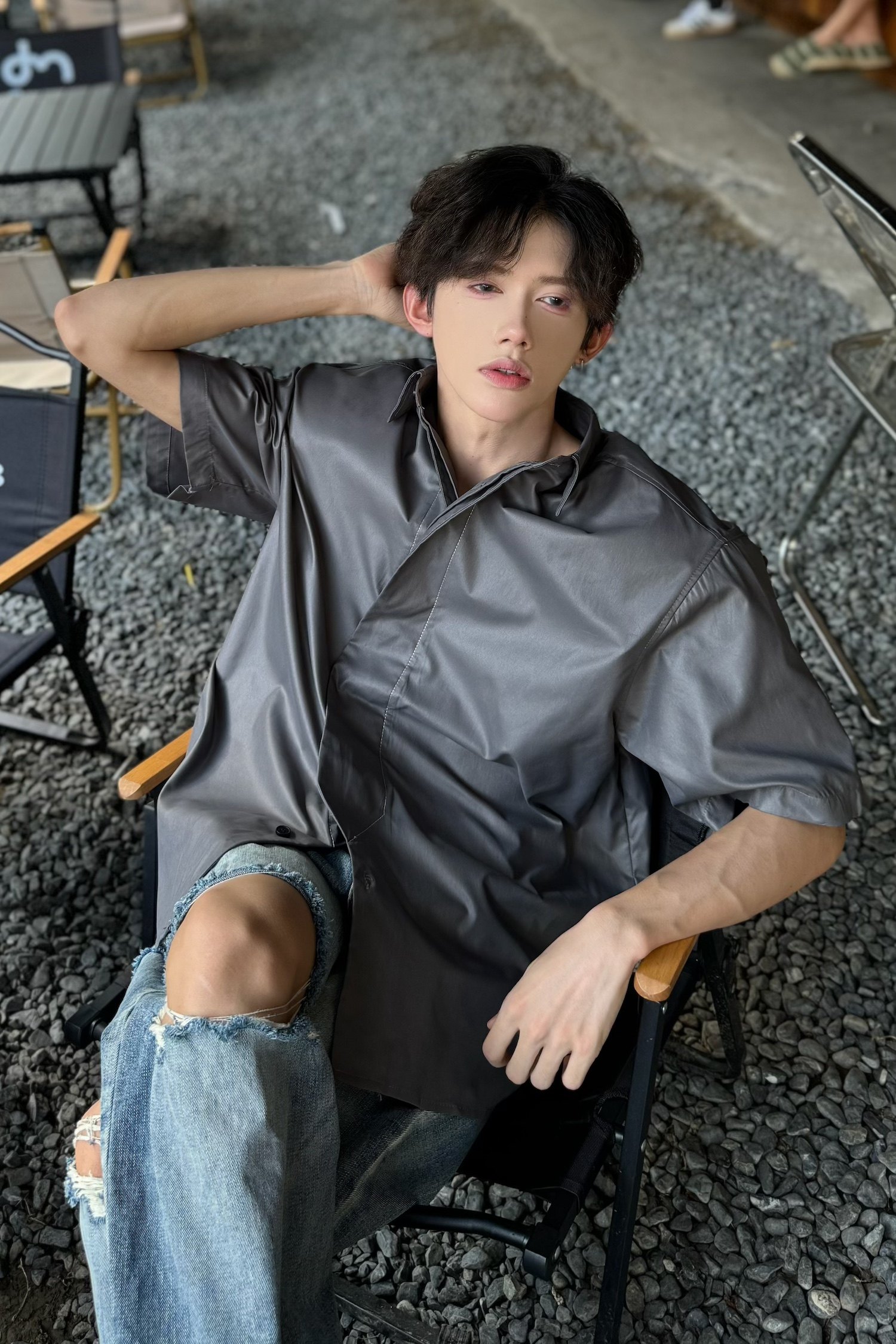 C316CS11167P58夏装新款短袖衬衫科技感时尚衬衣银灰色男百搭，男装T恤，电商C316