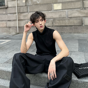 cleanfit高领无袖背心男修身高级感内搭没袖t恤设计感立领打底衫图片