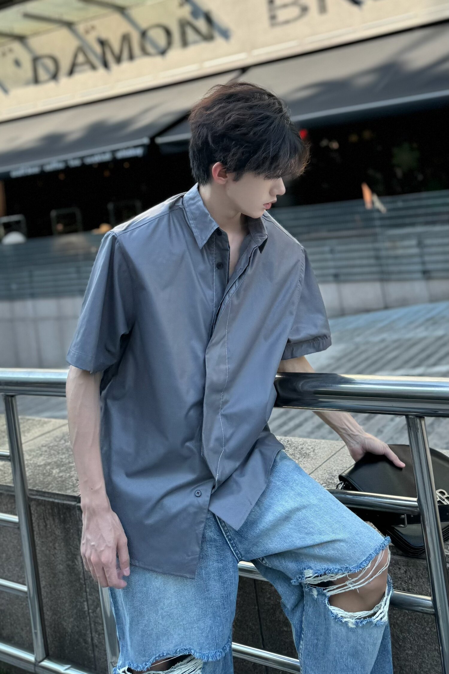 C316CS11167P58夏装新款短袖衬衫科技感时尚衬衣银灰色男百搭,男装T恤,电商C316
