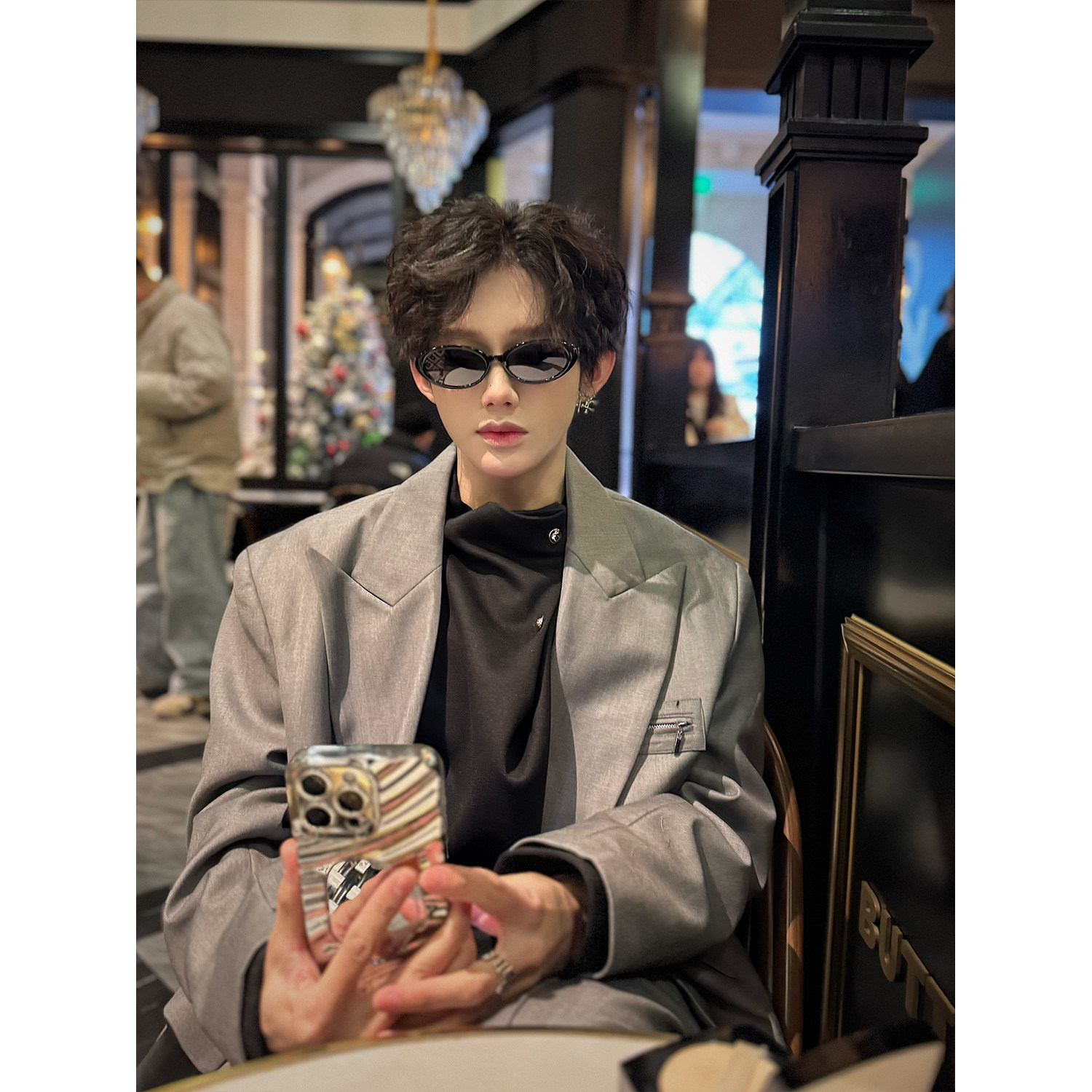 C316XZ1074P118K1074P68春装新款西服套装时尚宽松浅灰色,男装西服,电商C316