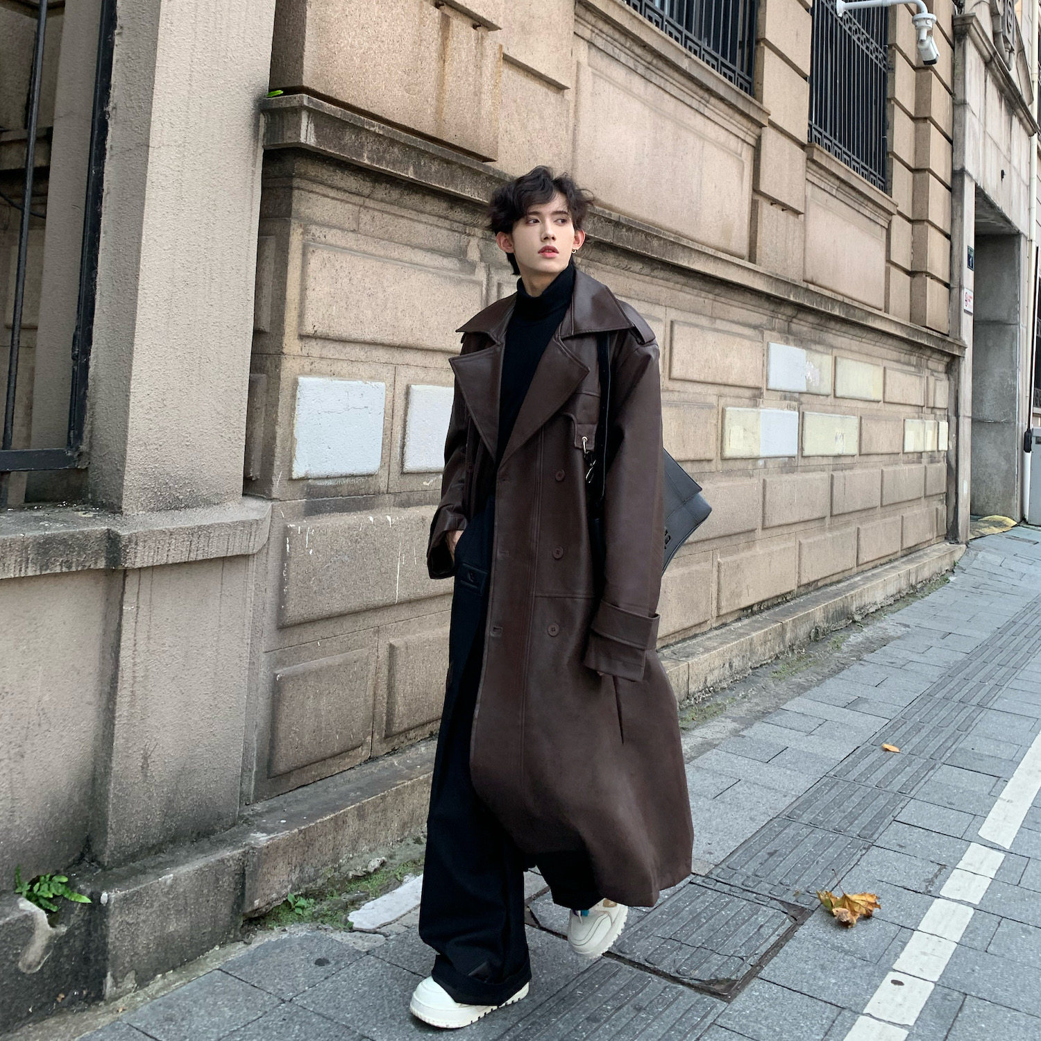 C316FY127P198秋冬新款皮风衣长款时尚立领重工外套网红休闲，男装风衣，电商C316