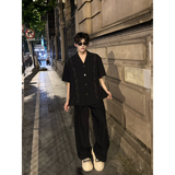 C316CS8322P58夏装刺绣时尚百搭短袖衬衫个性衬衣V领黑色，男装衬衫，电商C316