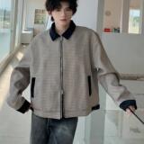 C316JKXL001P98特秋装新款短款外套夹克衫格子拼接松弛感男，男装夹克，电商C316