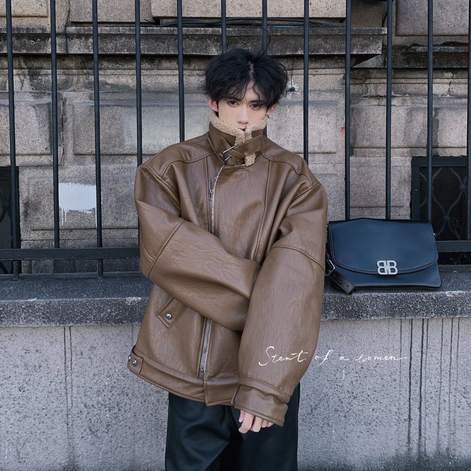 C316WT803P168冬装新款拼毛一体皮衣时尚暖和羊羔毛外套棉衣，男装皮衣，电商C316