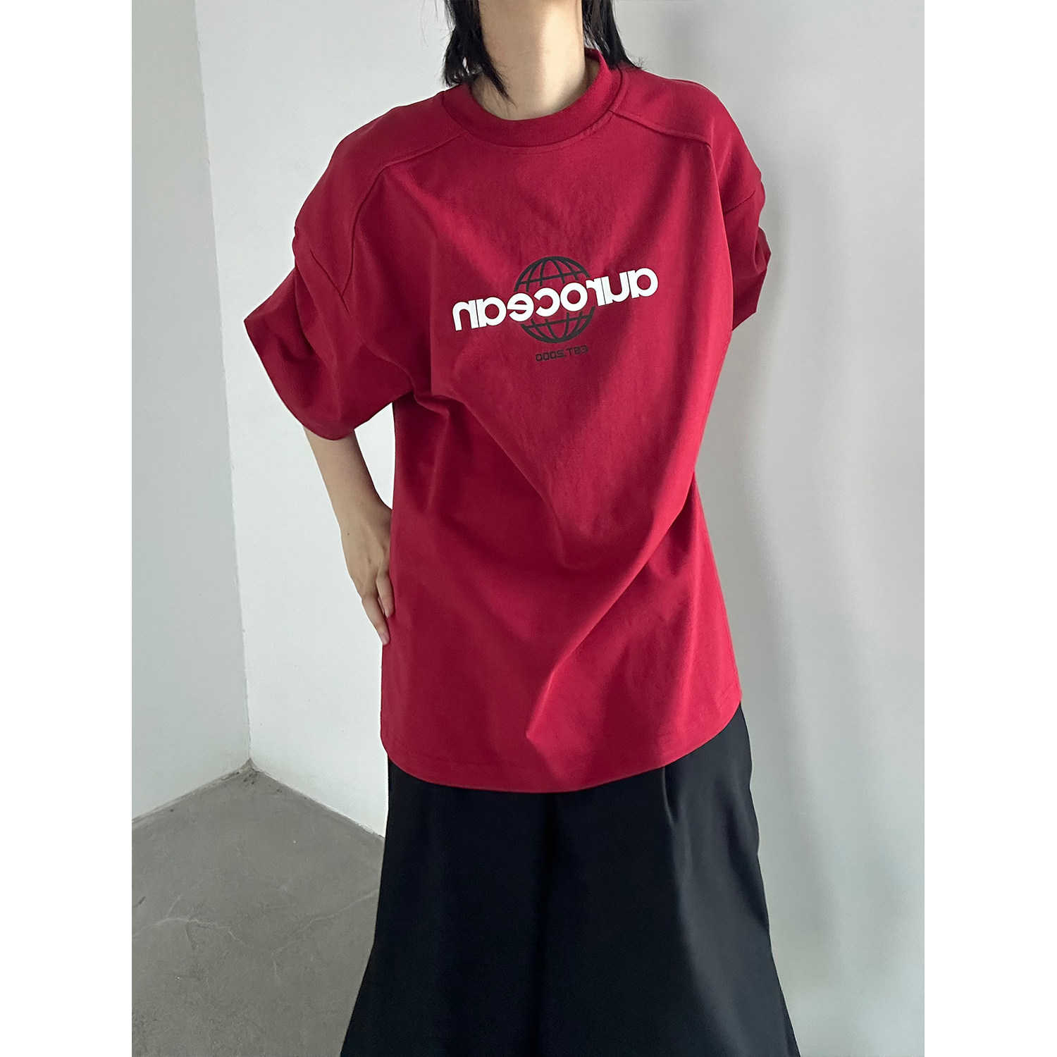 C316T8305P38夏装新款短袖T恤字母运动风时尚红色tee休闲,男装T恤,电商C316