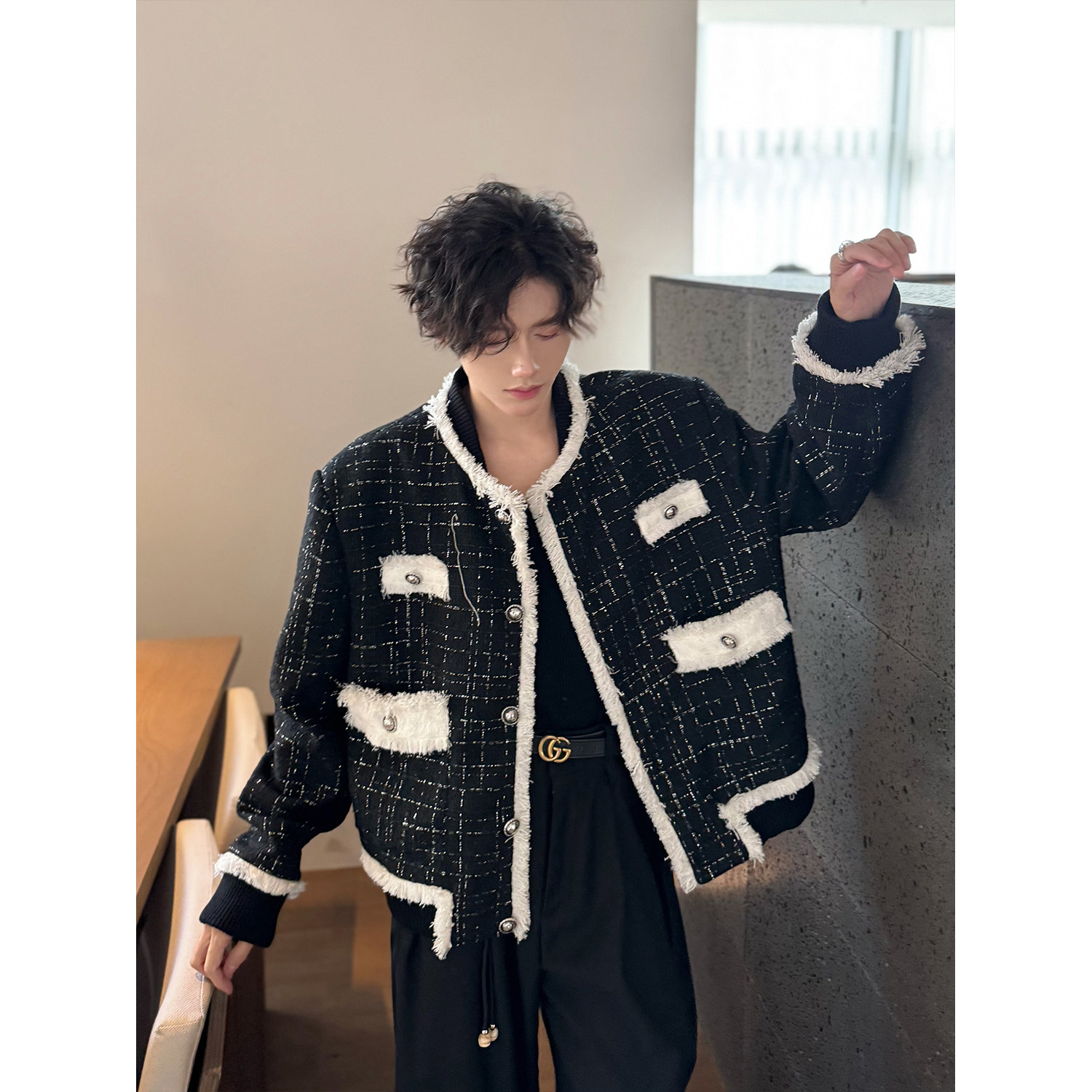 C316JK1089P138春款新款小香风个性夹克短款外套时尚百搭,男装夹克,电商C316