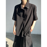 C316CS8154P58夏装新款皮质短袖衬衫时尚黑色衬衣宽松松弛感，商品下架区，电商C316