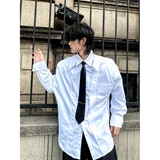 C316CS1990P78秋冬新款送领带白色个性垫肩衬衫长袖衬衣白色，男装衬衫，电商C316