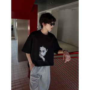 C316T8326P33夏装新款个性人物印花短袖T恤黑色tee