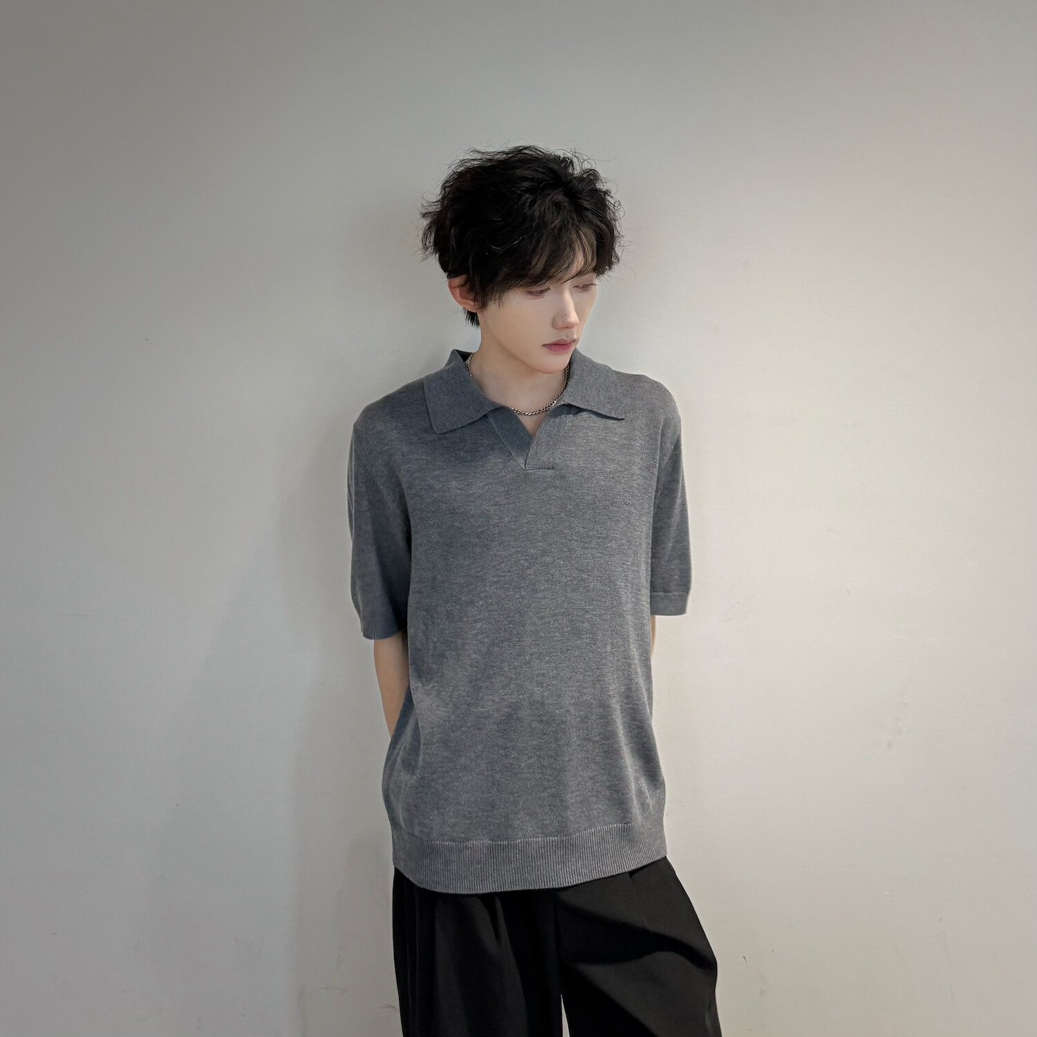 C316T8040P58夏装新款短袖T恤针织短袖polo衫时尚个性深灰色,男装T恤,电商C316