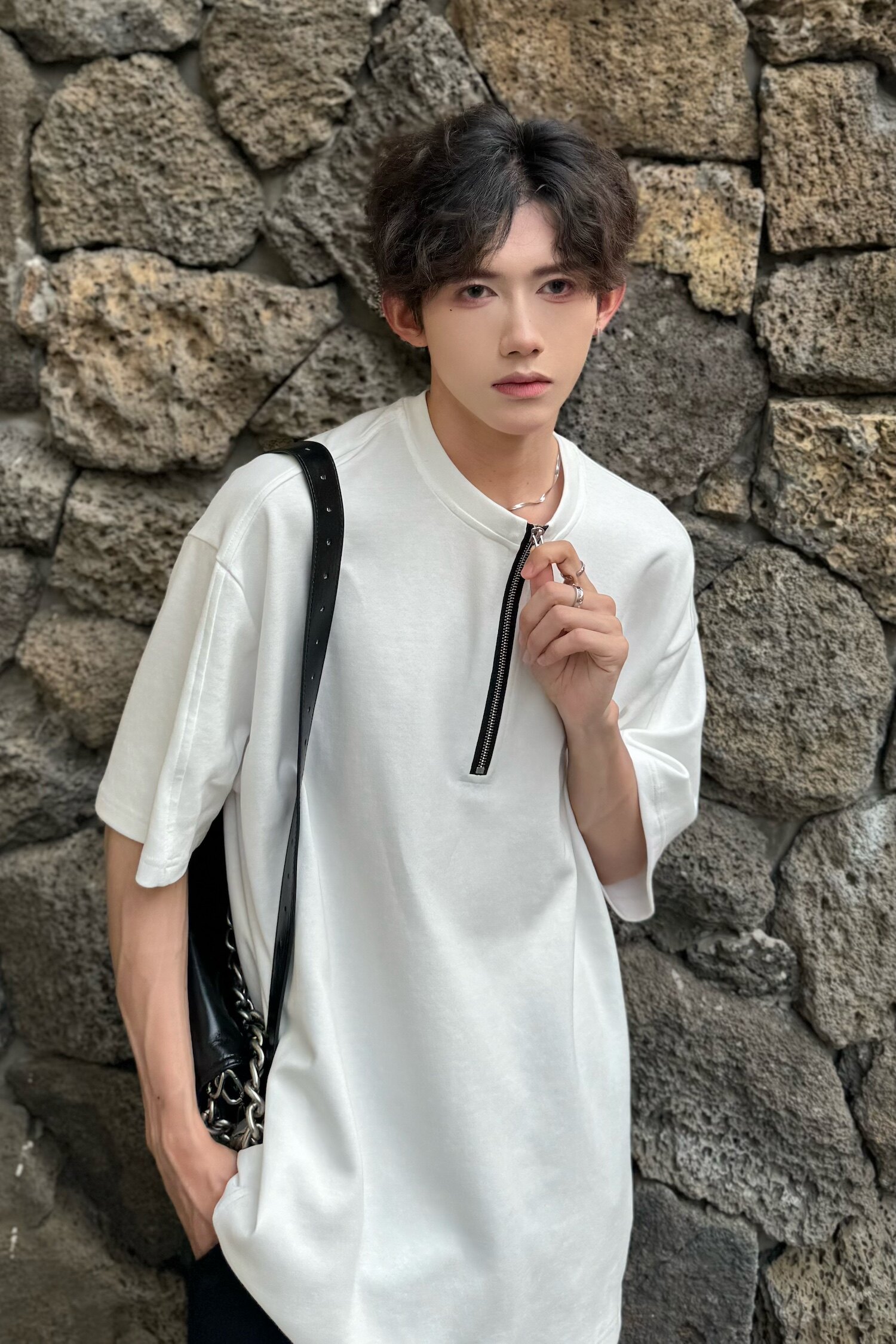 C316DX88P48夏装新款短袖T恤时尚拉链设计个性tee网红简约,男装T恤,电商C316