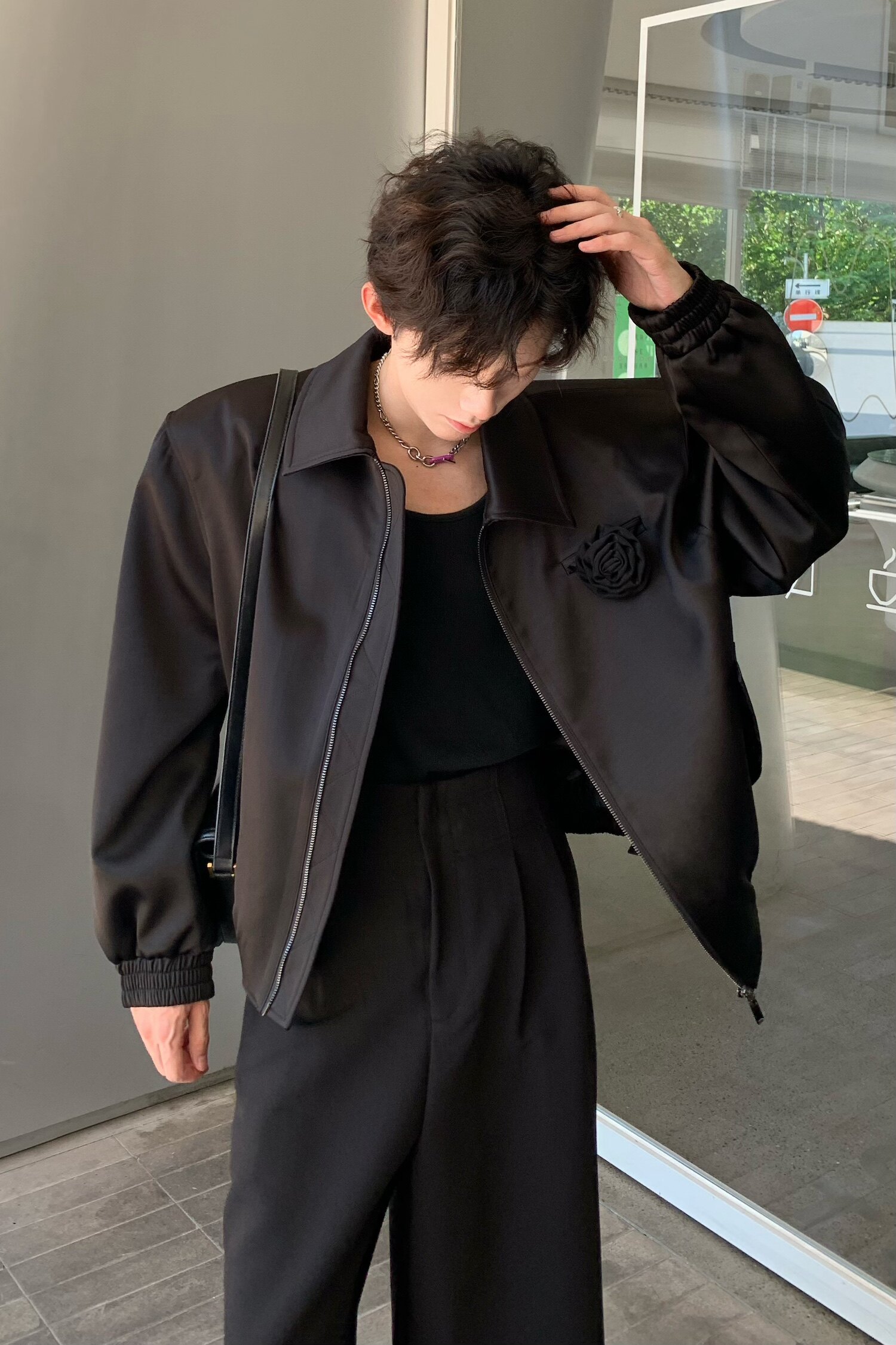 C316JK1213P128秋装蝴蝶结设计时尚宽松短款夹克外套松弛感,男装夹克,电商C316