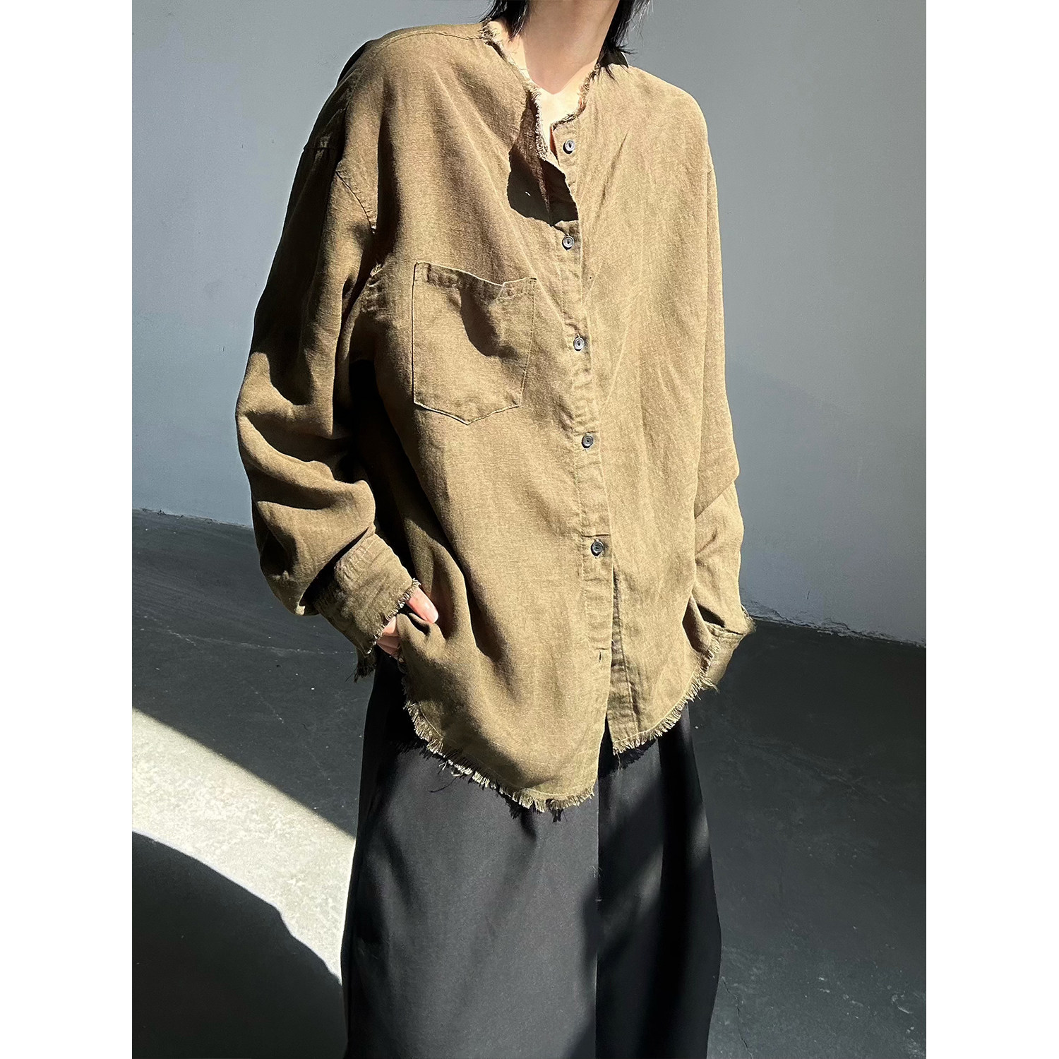 C316CS8215P68夏装新款亚麻衬衫防晒服时尚百搭长袖衬衣松弛感,男装防晒衣,电商C316