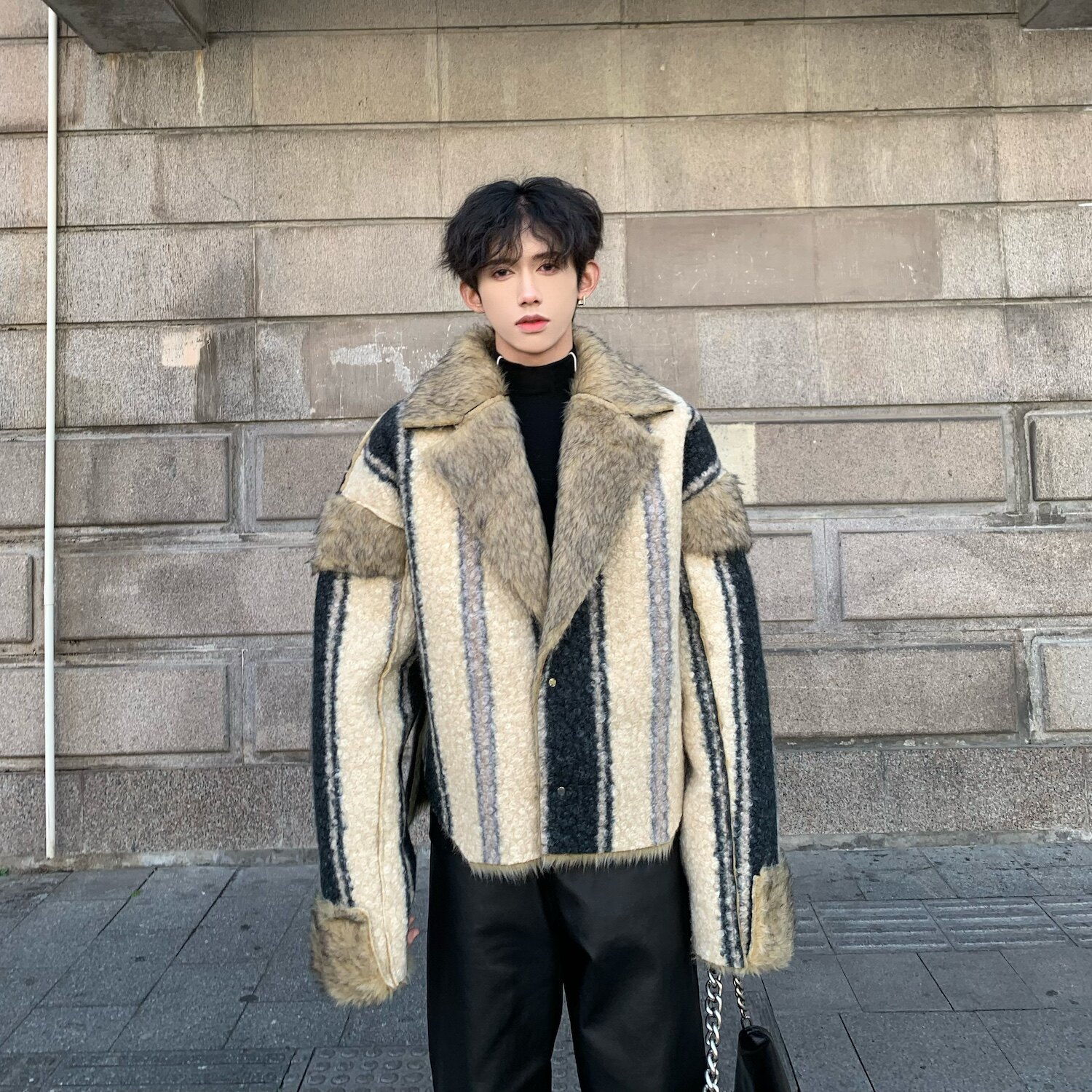 C316WT802P198冬装新款双面穿毛呢大衣时尚网红短款外套毛毛衣，男装针织衫/毛衣，电商C316