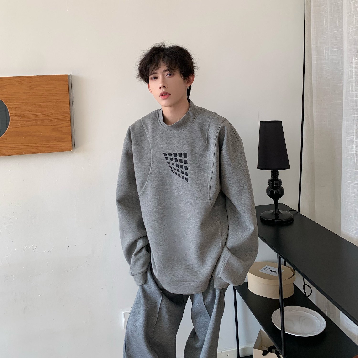 C316WY0926P68高品质特殊面料刺绣方块卫衣时尚韩版圆领卫衣,男装卫衣,电商C316