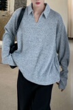 C316MY1992P68秋装新款长袖V领毛衣针织衫松弛感浅灰色线衫，男装针织衫/毛衣，电商C316