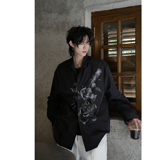 C316LFCS001P68秋装新款百搭长袖衬衫玫瑰花个性衬衣黑色时尚，男装衬衫，电商C316