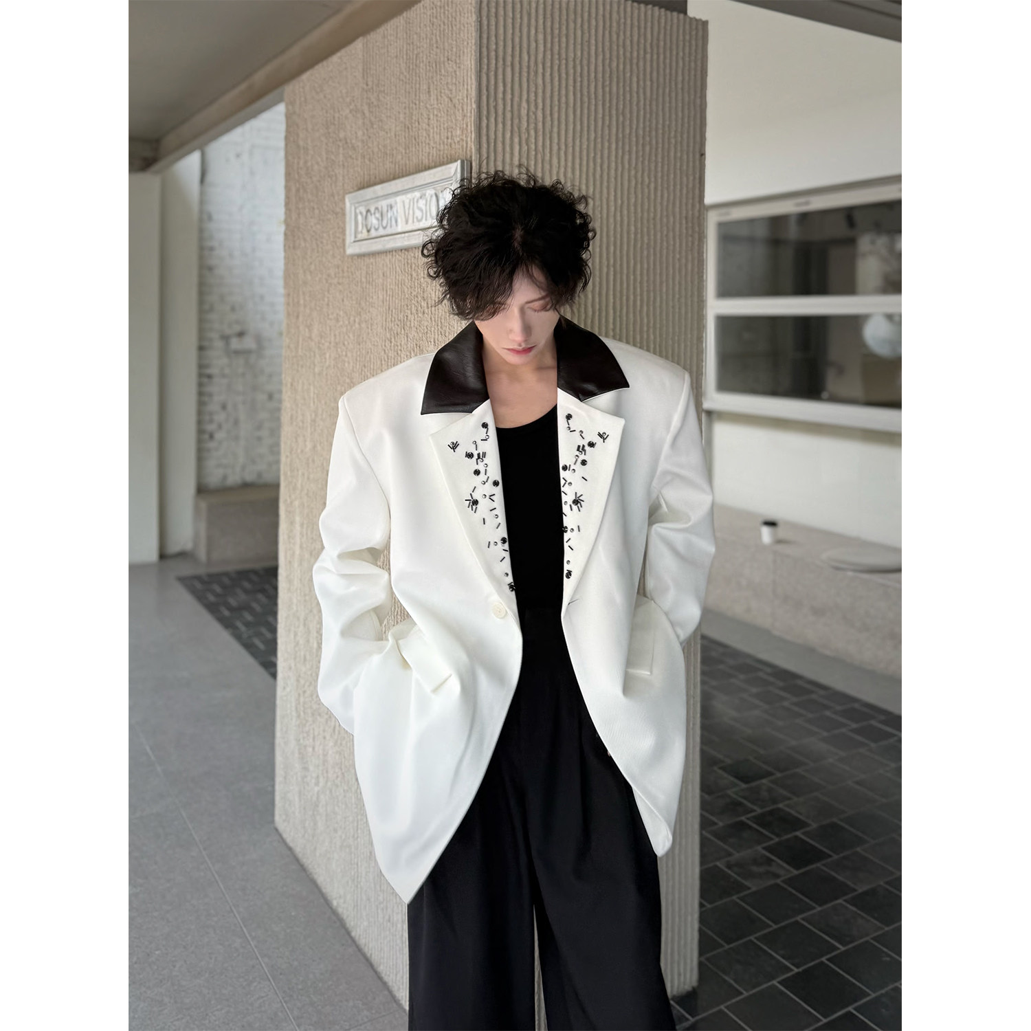 C316XZ8011P118春装新款拼接绣珠宽松西服西装外套时尚男装,男装西服,电商C316