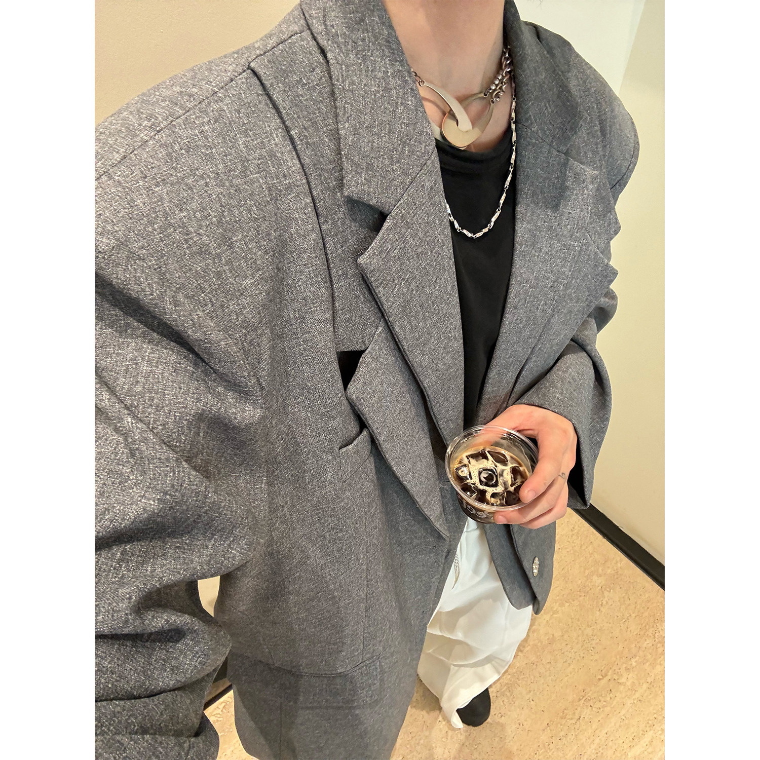 C316 XZ1277 P138秋冬新款宽松双领西服松弛感外套时尚休闲西装图片