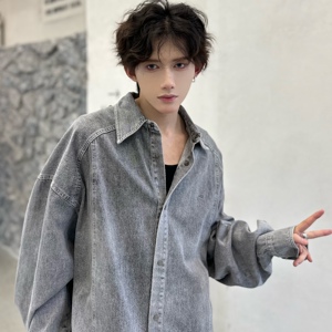 C316 CS1240 P88秋冬新款水泥色长袖衬衫时尚衬衣宽松水洗牛仔男图片