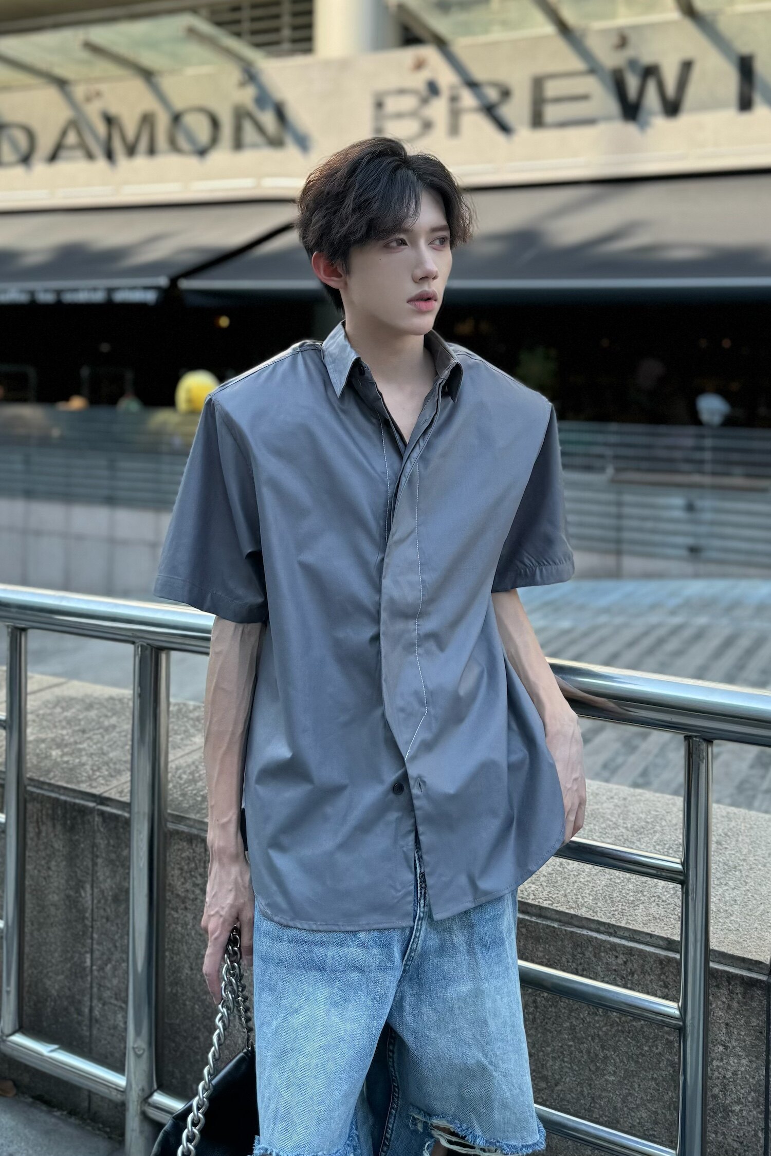 C316CS11167P58夏装新款短袖衬衫科技感时尚衬衣银灰色男百搭,男装T恤,电商C316