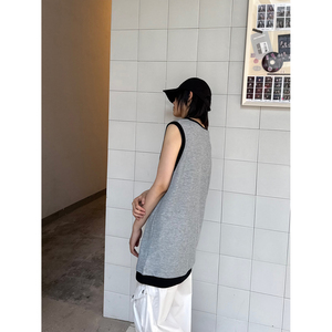 C316 B2509 P33 夏装新款拼接撞色背心时尚宽松运动型汗背心图片