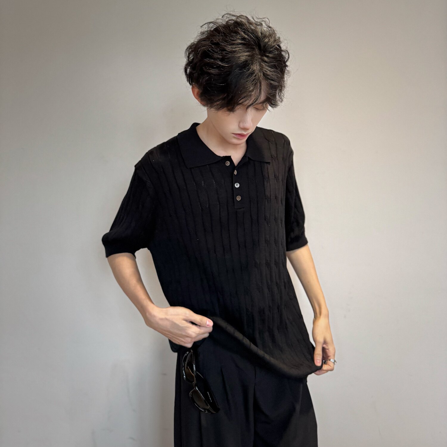 C316T8050P58针织polo扭花短袖T恤冰感面料tee白色黑色灰色,男装T恤,电商C316