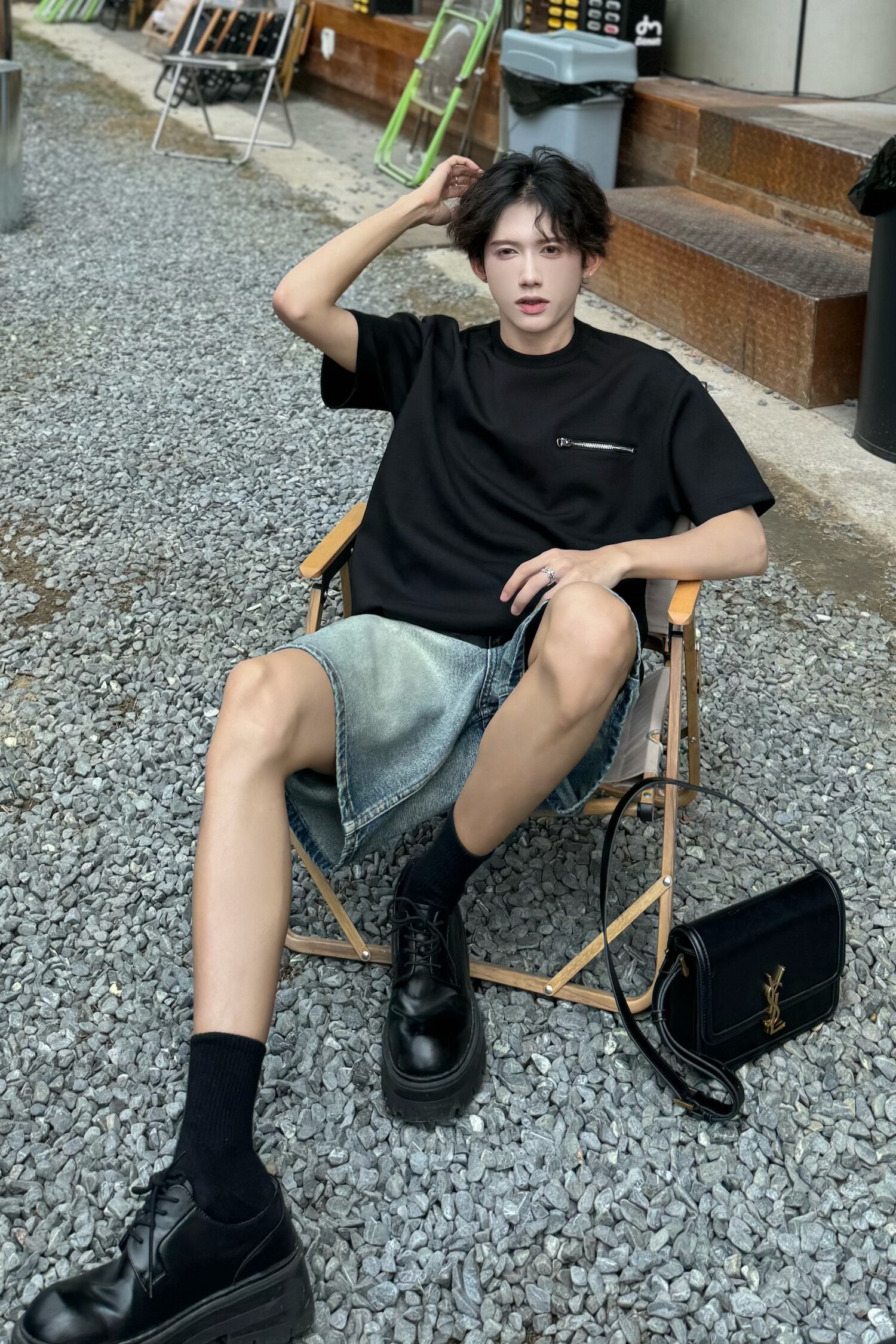 C316DX89P4868夏装新款短袖T恤拉链时尚潮黑色tee个性男,男装T恤,电商C316